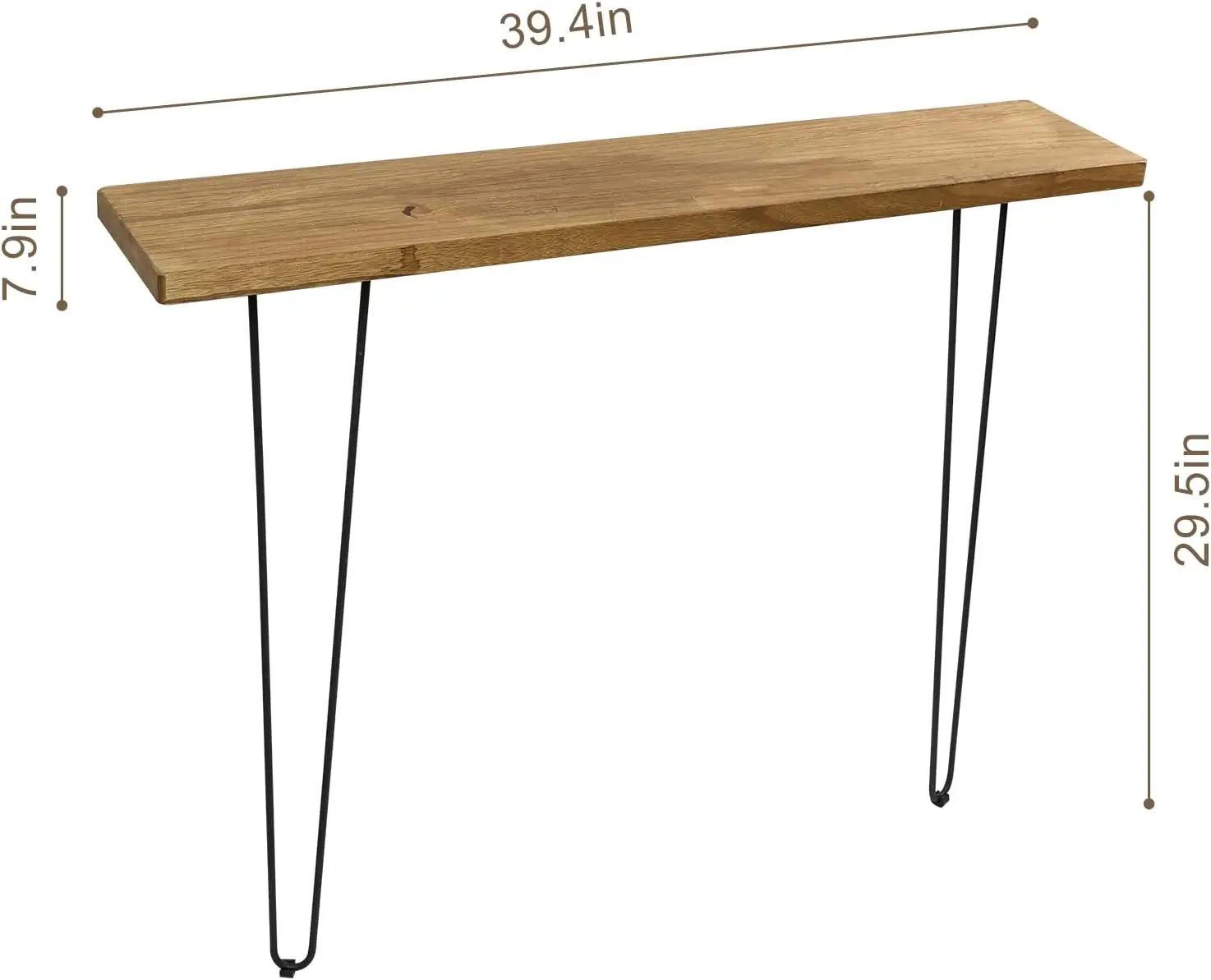 Console Sofa Table Wall-Mounted Side Table Industrial Wood Table for Entryway Living Room with Two Iron Feet, Rustic Brown