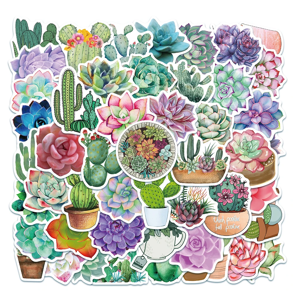 50pcs Cartoon Cactus and Succulent Plant Stickers For Notebook Laptop Phone Vinyl Waterproof Graffiti Luggage Decals Kids Toy 10 30 50pcs cartoon read waterproof graffiti sticker decorative luggage cup laptop phone skateboard guitar scrapbook kid sticker