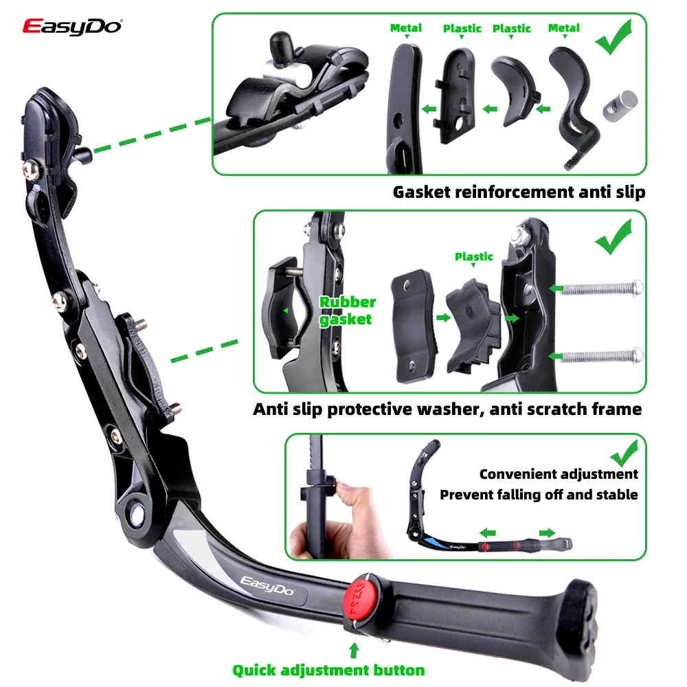 Kowaku Bike Kick Stand - Adjustable Rear Mount For 24-29 Inch Bicycles
