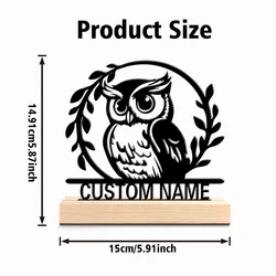 Romantic Personalized Custom Owl Metal Statue with Wooden Base - Ideal (Widthsize15cm)
