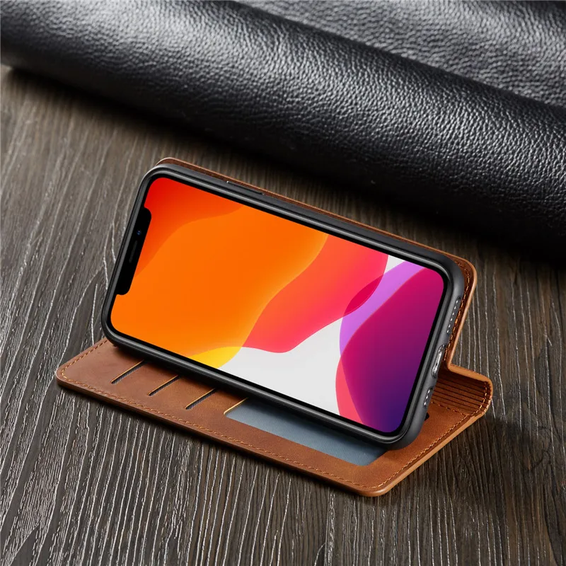 Luxury Leather Wallet Flip Card Cover with Magnetic Closure