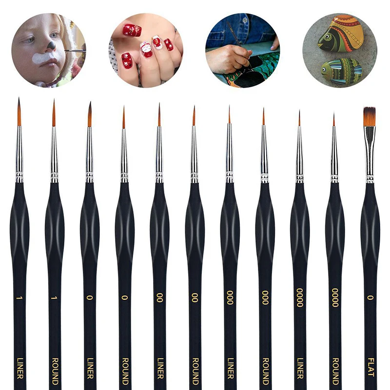 11Pcs Professional Miniature Paint Brush Set Nylon Brush Acrylic Detail Painting Thin Hook Line Pen Hand Painted Art Supplies