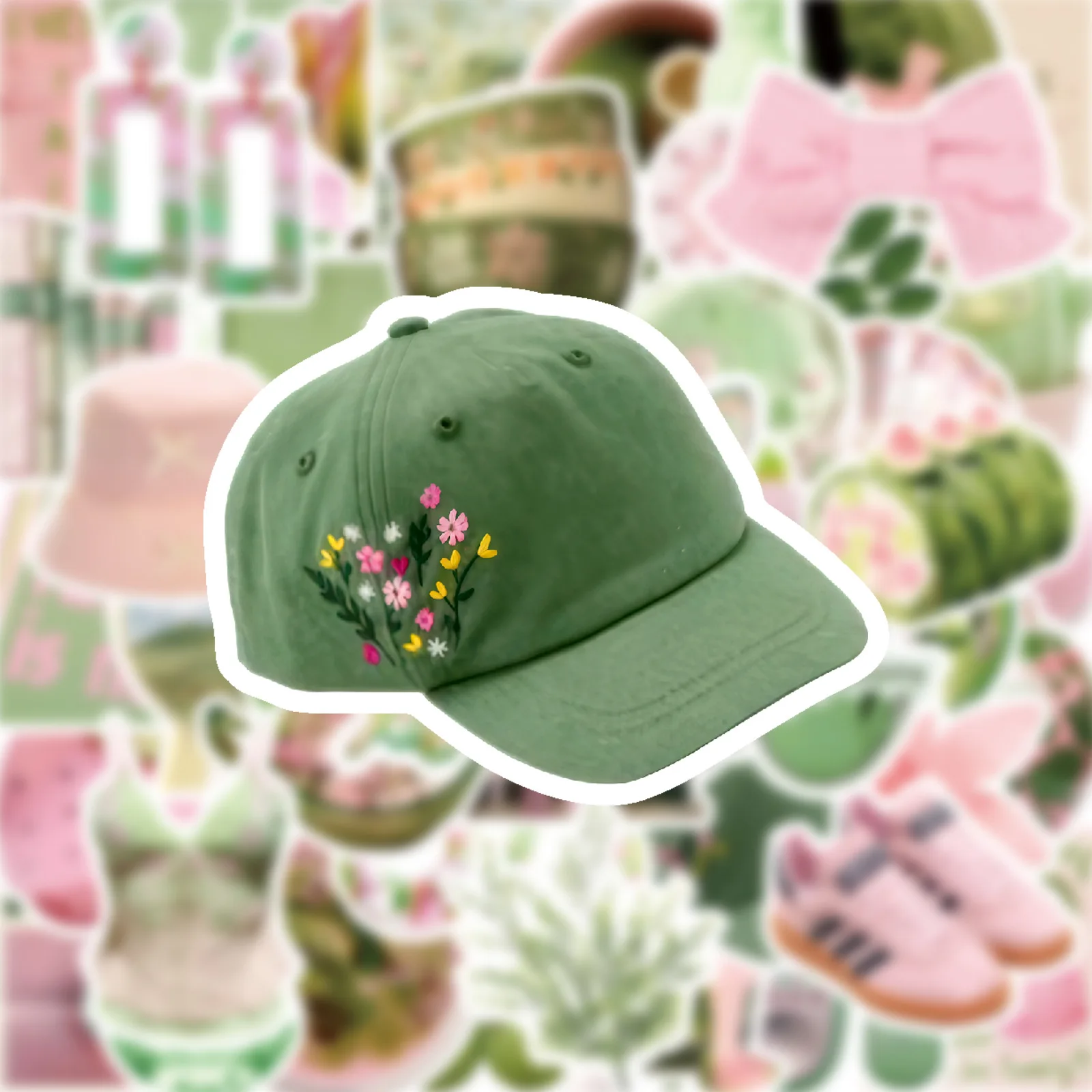 50Pcs 핑크 그린 미적 스티커 전화 노트북 스크랩북 스케이트 보드 헬멧 DIY 낙서 미적 스티커 크리 에이 티브 선물