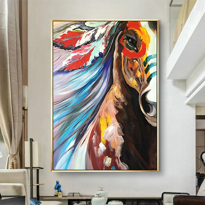 

Hand painted Modern Horse Oil Painting on Canvas Handmade Abstract Animal Wall Art for for Living Room BedroomOffice Home Decor