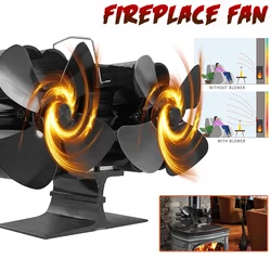 Double Headed Pattern Fireplace Fan Black Stove Fan Quiet Denoise House Double Head 8-blade Twin Thermal Power Ventilation