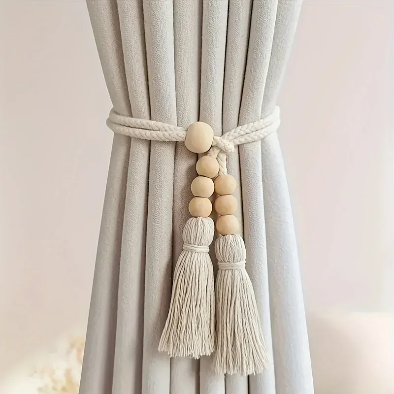 2PCS Bohemian Style Curtain Strip with Meteor Wood Beads, Used for Home Decoration in Living Rooms, Bedrooms, and Kitchens