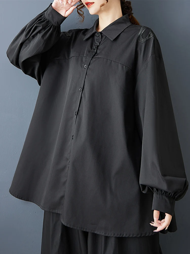 Hollow Out Butterfly Oversized Shirt Women Long Sleeve Spring Autumn New Loose Casual Vintage Blouse Top Fashion Clothing 2025