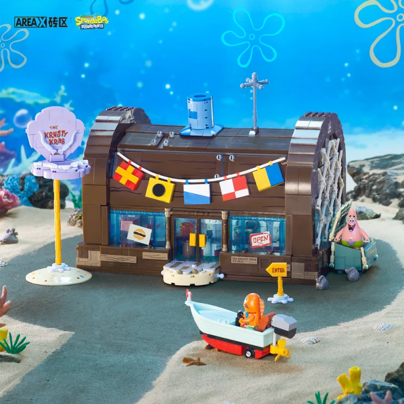 Spongebob building block cartoon Krusty Krab creative restaurant scene model Patrick Star assembly toy children's birthday gift 4