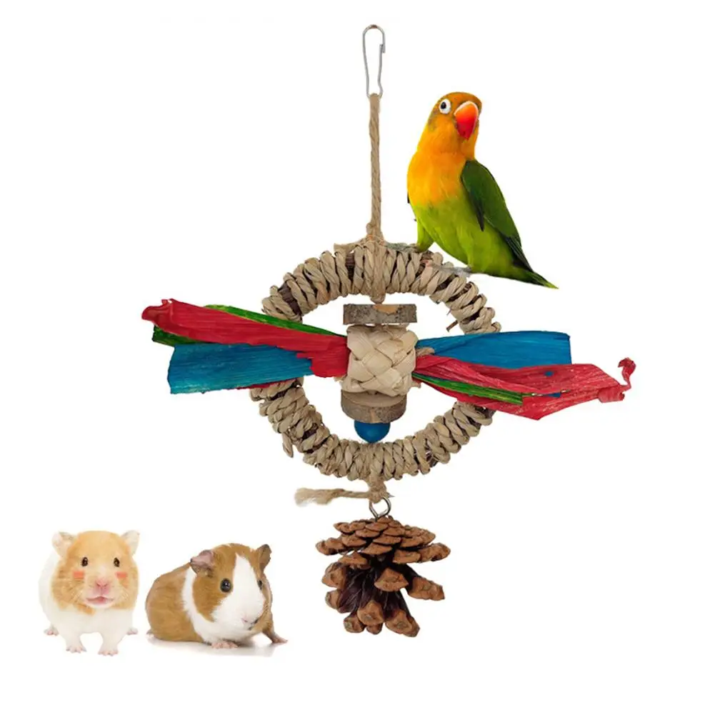 Mini Size Pet Toy Parrot Toy Hamster Chewing Toy Rabbit Molar String Small Pet Bird Trainer Wooden Rattan Chewing Toy pet parrot bird chewing toys parakeet bird hanging ball toy natural rattan ball cage toy preening toy for parrot