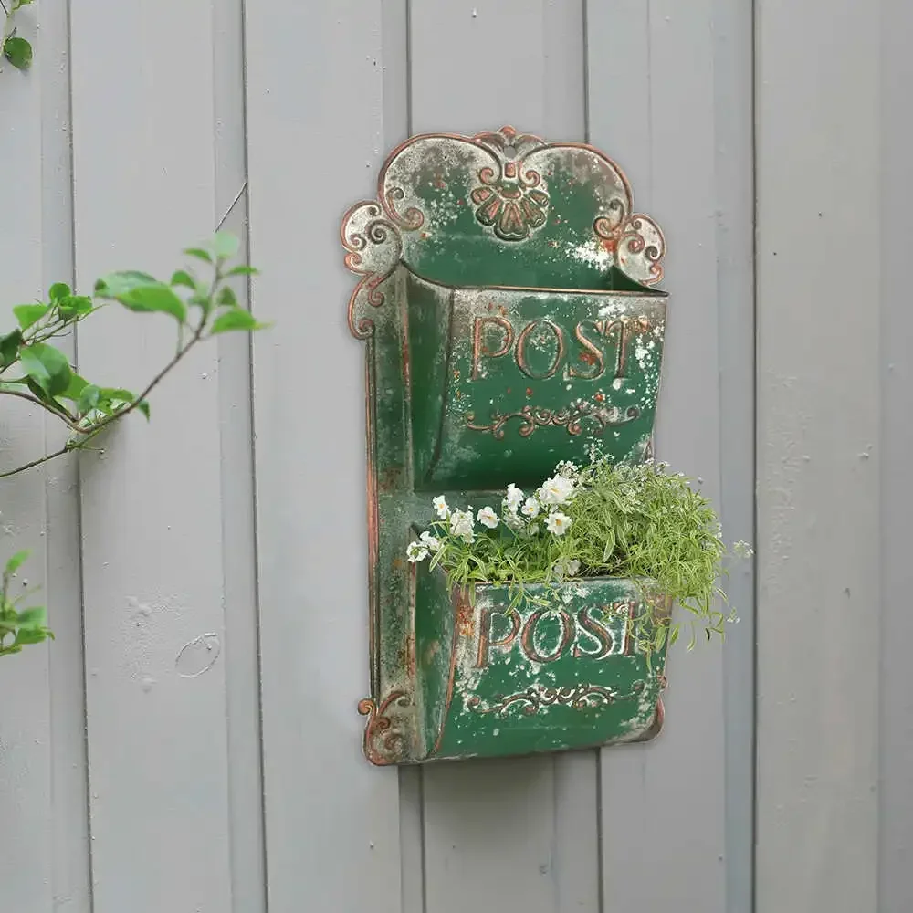 

Wall Mounted Double Layered Flowerpot Green Retro Style Courtyard Garden Decorate Pendant Plant Tool Storage Metal Ironwork Box