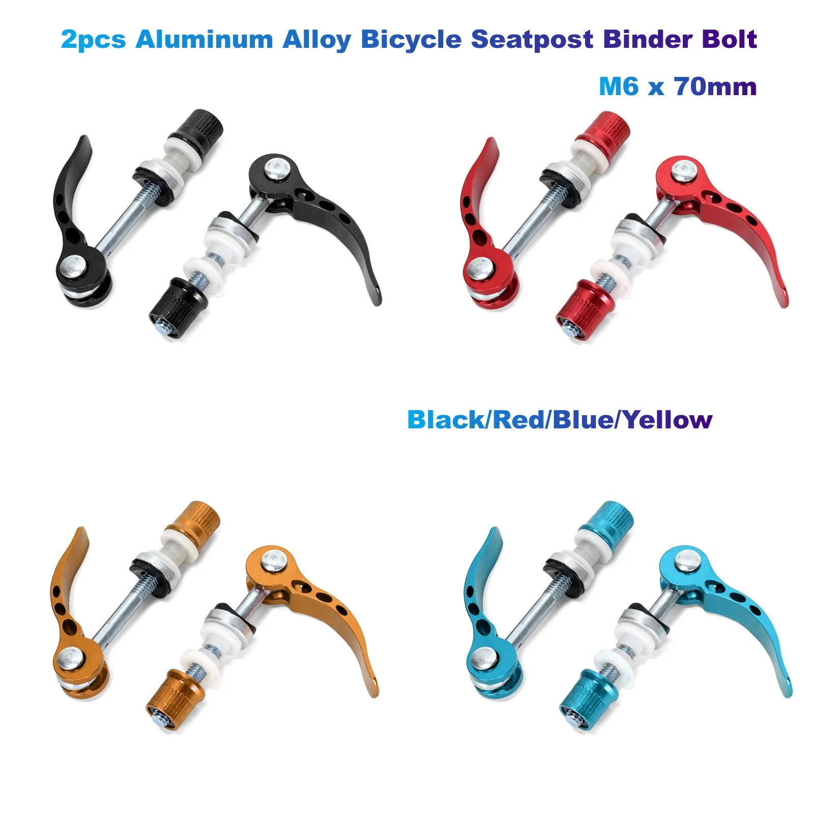 2pcs Aluminum Alloy Bicycle Seatpost Binder Bolt, Quick Release Bolt M6 x 70mm, for all kinds of bicycles