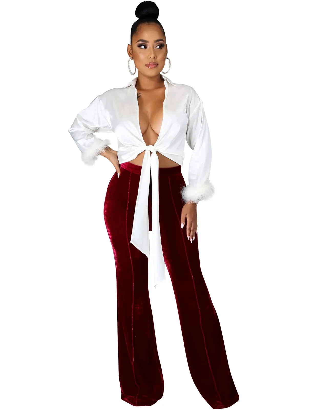 

DEARIRIS Stree Trend Autumn Winter Micro Trumpet Mid-waist Casual Trousers