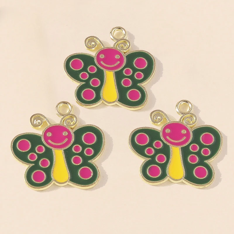 Leslie 10 Stück süße bunte Tropföl-Schmetterlings-Charms, Tiere-Anhänger für Armband, Halskette, Ohrringe, DIY-Schmuckherstellung – Detail 3