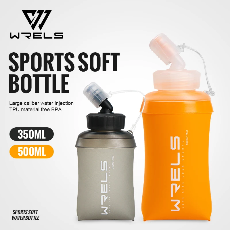 WRELS 350ml 500ml Water Bottle BPA-Free Foldable Soft Flask TPU Sport Water Bag Silicone Straw Outdoor Sport kettle for Running WRS9030