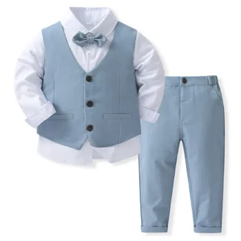 Abbigliamento per bambini Ragazzi Abiti formali solidi 1-6 anni Bambini Abiti da festa di nozze Primavera Autunno 2023 Moda Compleanno Cotone Suite