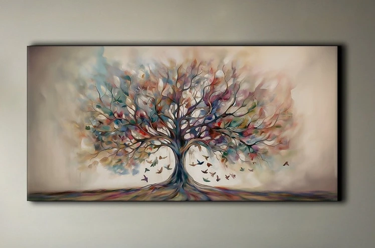 Colorful Tree of Life Decoration Abstract Wall Art Canvas Painting Symbolic Artwork Colorful Tree Decoration Unique Art Gift