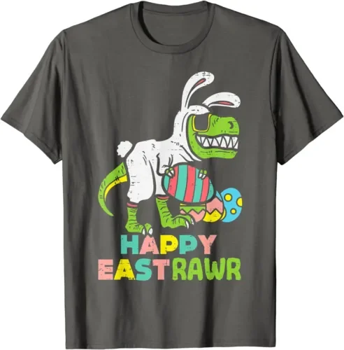 Happy Eawawr Trex Easter Bunny Egg Divertente Dinosauro T Shirt Maniche Lunghe O Corte