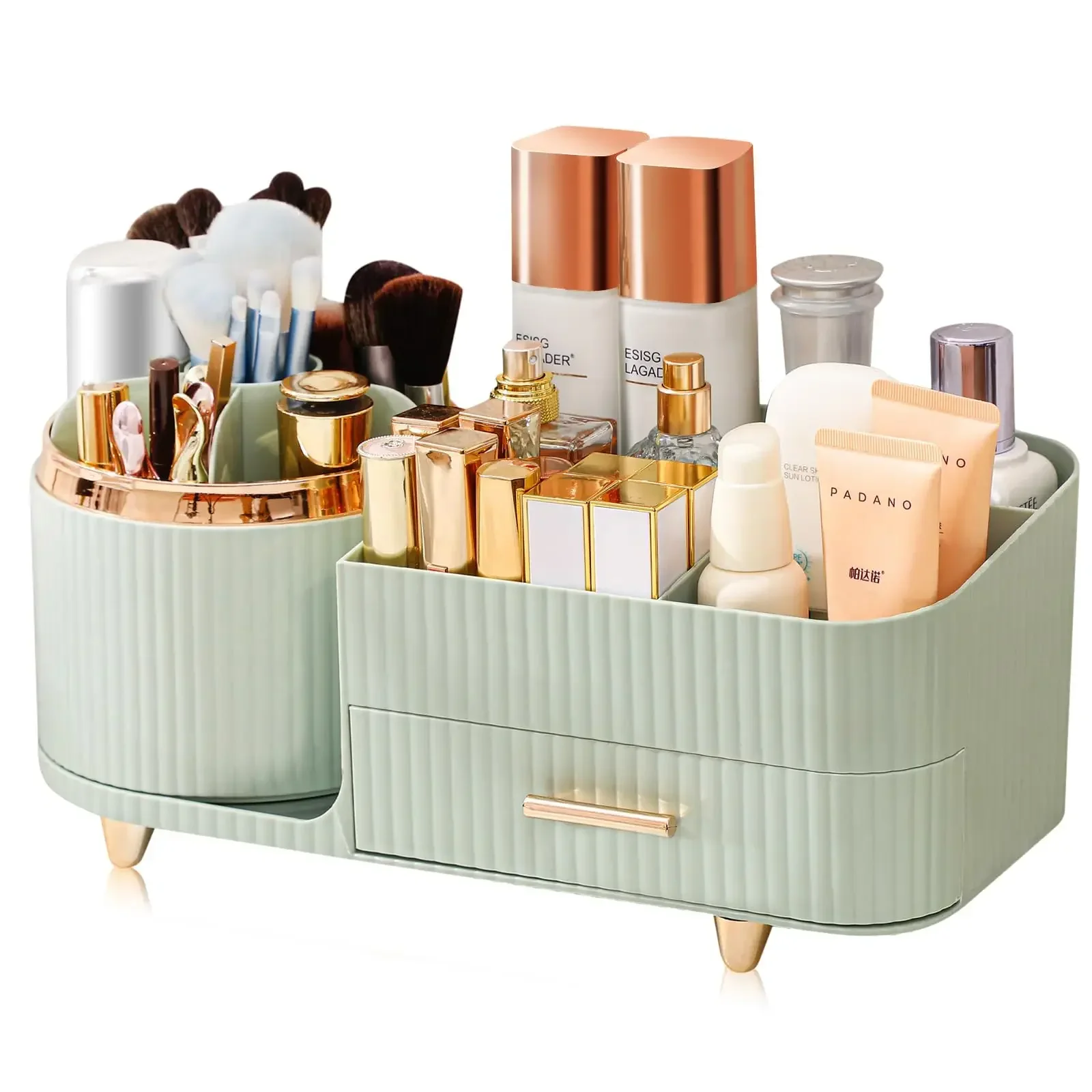 Large Capacity 360° Rotating Makeup and Skincare Organizer with Drawers