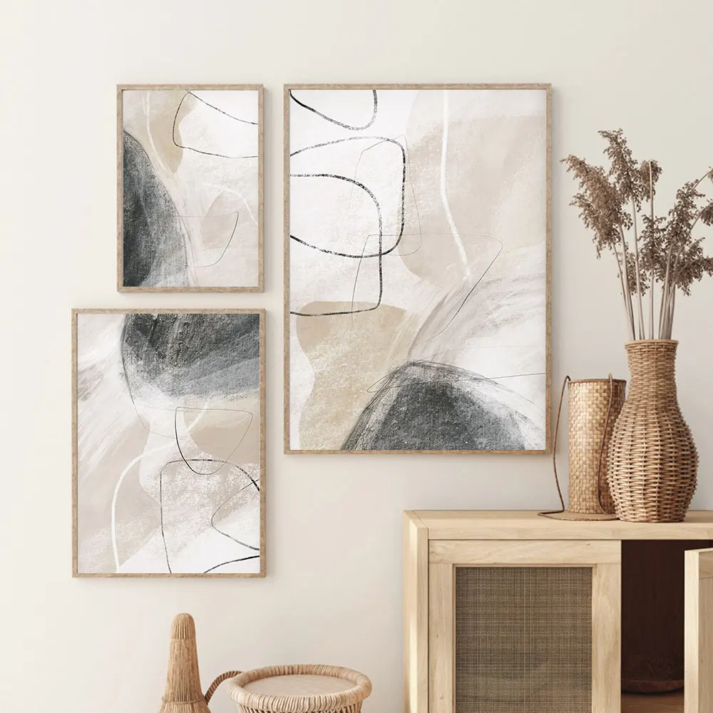 Watercolor Beige Black Grey Canvas Paintings Abstract Posters and Prints Modern Minimalist Wall Art Pictures Living Room Decor