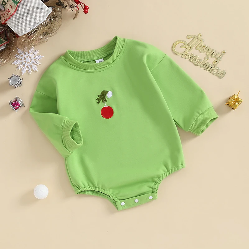 

Рождественский наряд для маленьких мальчиков и девочек, комбинезон с длинным рукавом и вышивкой, пуловер большого размера, одежда для фотографий