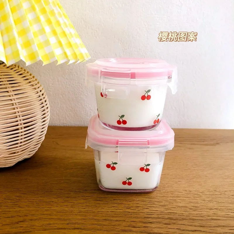 1PC Portable Korean Cherry Mini Sealed Box Cute Sweet Girl Glass Fruit Snack Box Small Capacity Fresh Box Jars with Lid 120ml