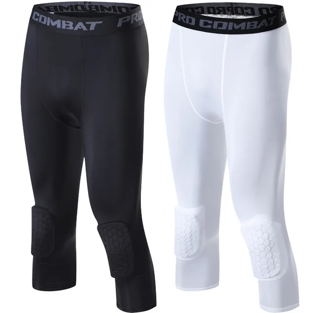 Men's Sports 3/4 Cropped Pants Padded Running Leggings Mens Joggers Elastic Compressions Sweatpant Football Basketball Trousers 3