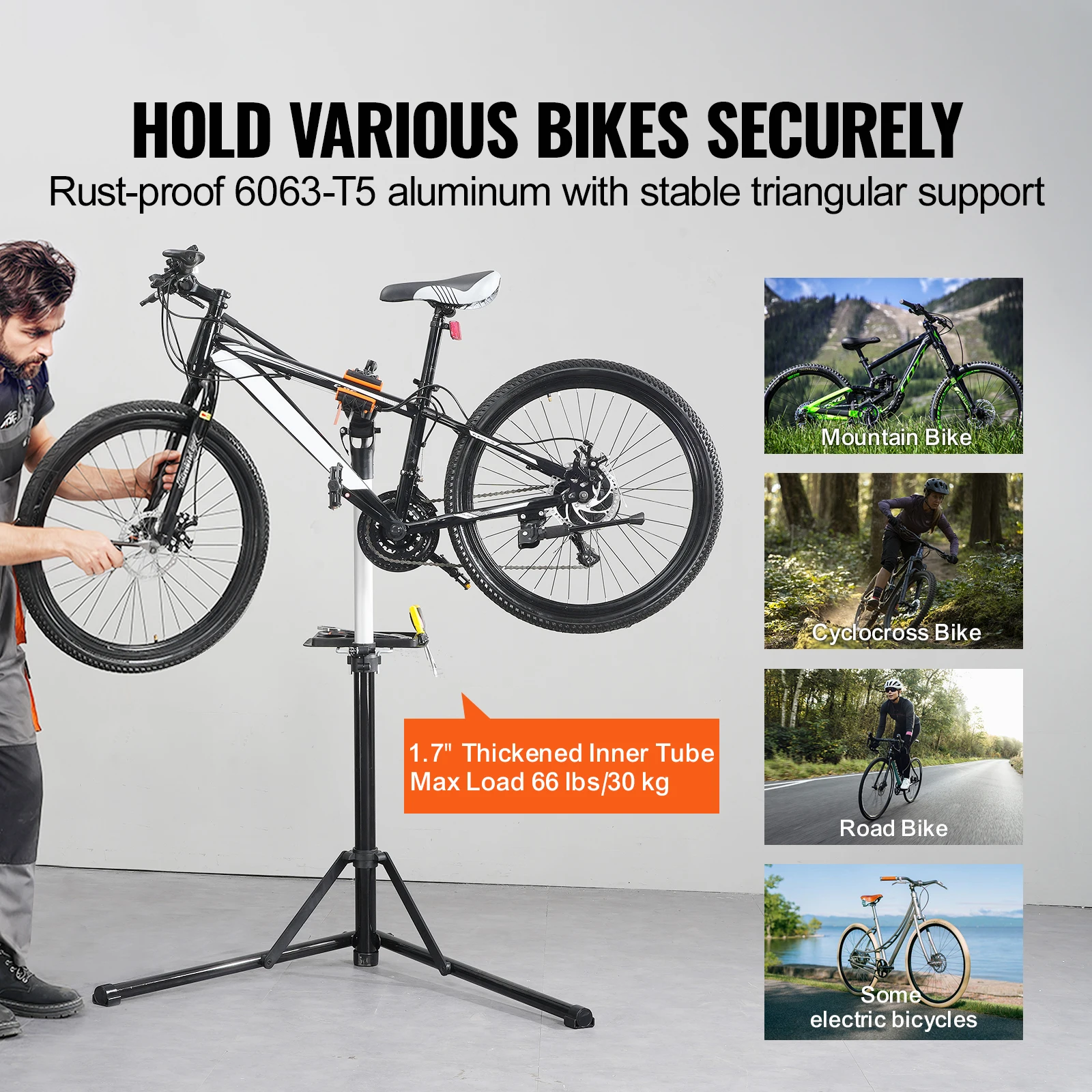 SucceBuy Bike Repair Stand 66 lbs Heavy-duty Aluminum Bicycle Repair Stand Adjustable Height Bike Maintenance Workstand Foldable