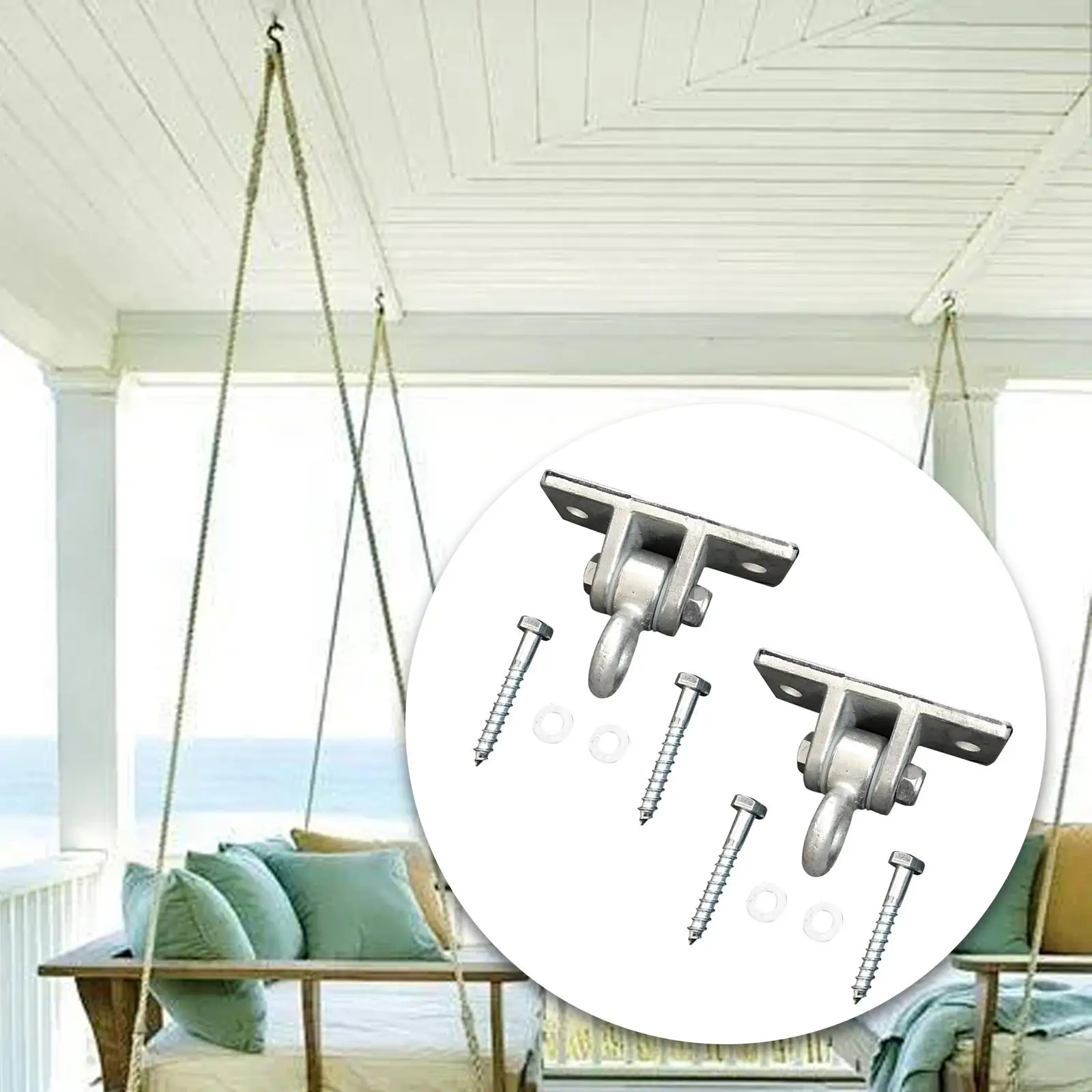 2Pcs Swing Hangers Screws Bolts Hanging Fixed Base Swing Set Hangers for Playground Wooden Sets Trapeze Yoga Seat Indoor Outdoor