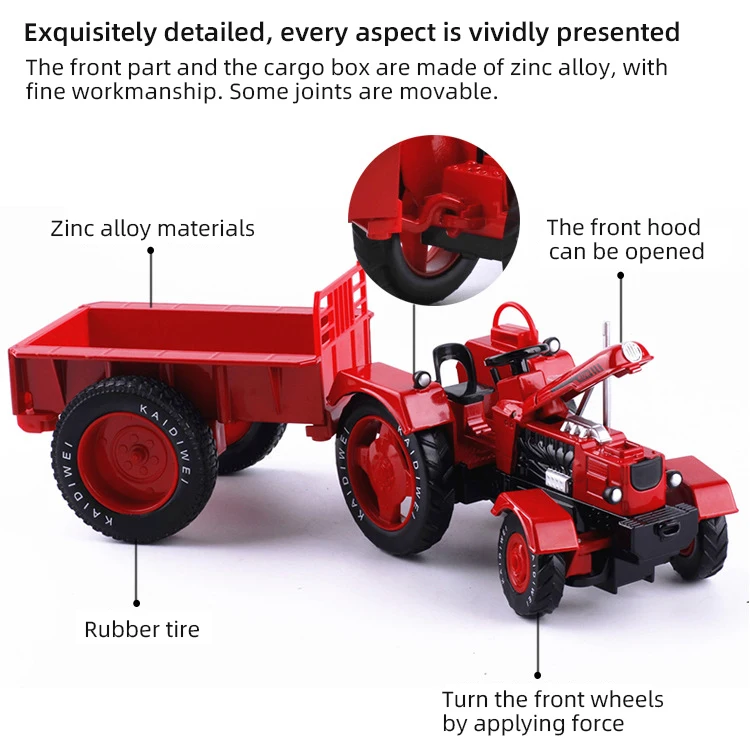 Kdw Truck Model 1/18 Farmer Trailer Vintage Agricultural Tractor Alloy Farmming Car Model Toy Collection Toys For Boys Adult