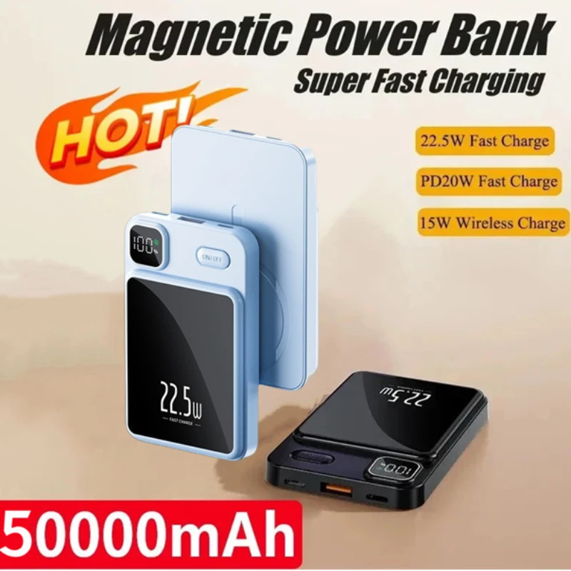 50000Mah Power Bank Macsafe Magnetic Super Fast Charging Qi Wireless Charger Power Bank Per Iphone 15 Samsung Huawei Xiaomi
