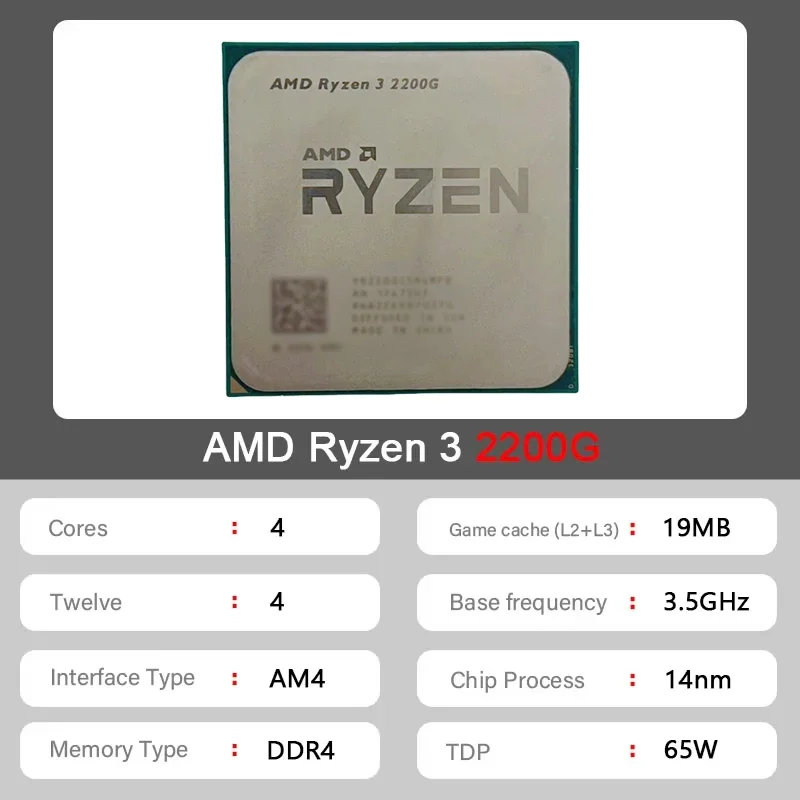 AMD Ryzen 3 2200G 쿼드 코어 3.5GHz Zen CPU 중고 YD2200C5M4MFB 소켓 AM4 - 쿨러 미포함