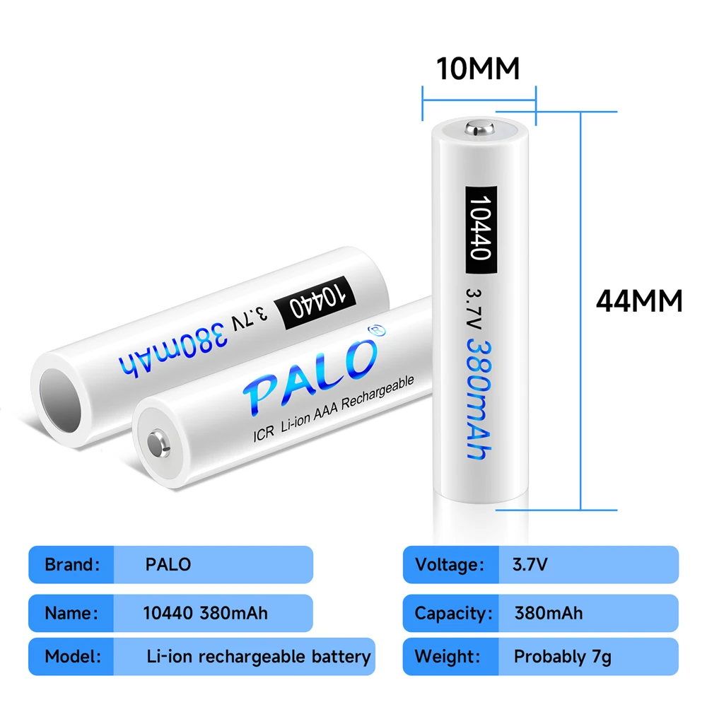 PALO 3.7V  ICR10440 10440 3A AAA Li-ion Lithium Rechargeable Battery For Flashlight Camera Remote Control Shaver Power Torch — view 2