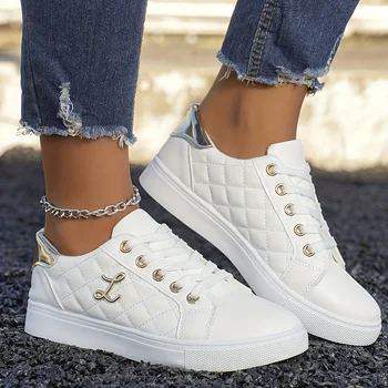 Fashion Lightweight Women's Sneakers - Black, White and Gold Embellished, Lace-Up Low-Top Casual Shoes for All Seasons 1
