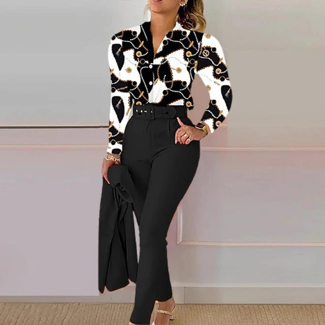 2 Pcs/Set Women Shirt Pants Suit Single-breasted Stand Collar Long Sleeve  Outfit Lim Formal OL Commute Style Top Trousers Set - AliExpress