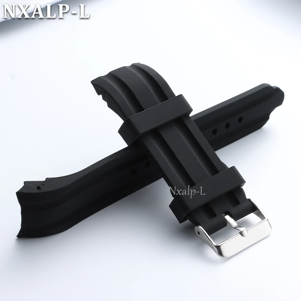 Durable Curved End Silicone Sports Watch Strap - Thick Waterproof Rubber Bracelet
