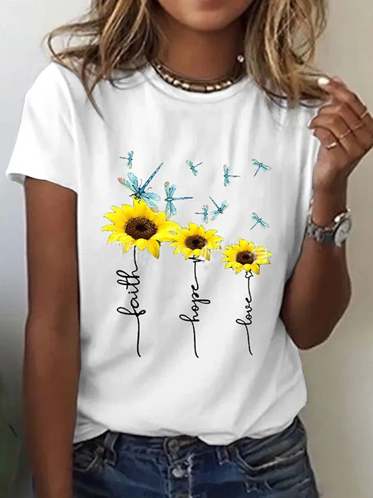 Fashion Ladies T-shirt 2022 New Summer Loose Short Sleeve Pattern Printed Pullover Tops Women Casual O Neck Spring Tee Tshirts graphic tees women