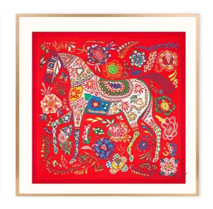 

Vintage Fashion Silk Scarf Horse Pattern Painting Canvas Print Nordic Posters Pictures Wall Art Home Decoration Living Room