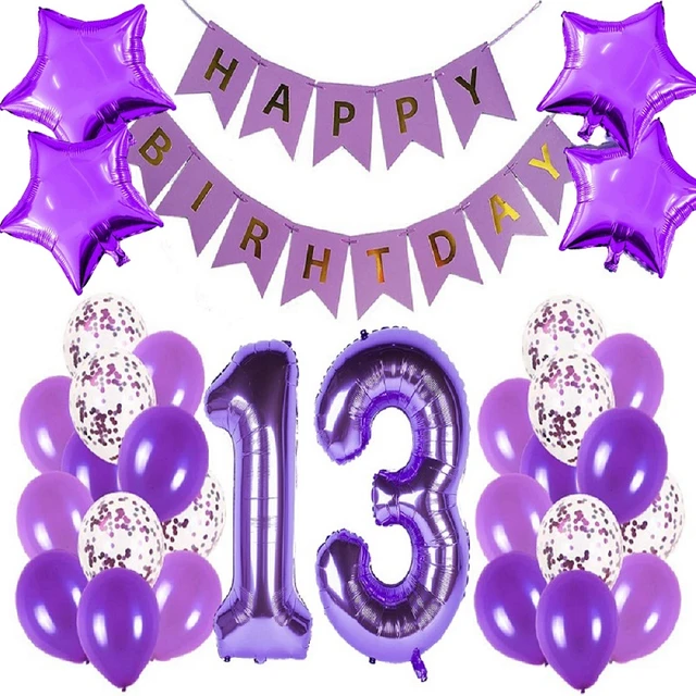 Ballons Anniversaire, Violet Blanc Joyeux Decoration Anniversaire Bannière  Happy Birthday Decoration Confetti Ballons en Latex pour Anniversaire Fête