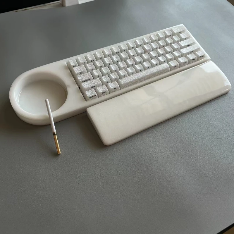 GH60 흰색 대리석 키보드 쉘 재떨이 스타일 CNC 통합 몰딩 호환 Wooting60he 60% 키보드 케이스 글레이징 공정