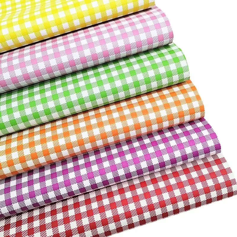 Plaids Checks Custom Synthetic Leather Fabric Sheets Smooth Faux Leather For Bags Shoes Bows DIY Craft Sheets Mini Rolls W022