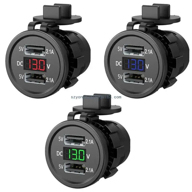 

5V 2.1A Car Motorcycle Digital Display Double USB Waterproof