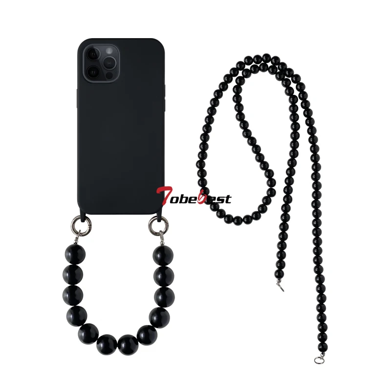 INS Crossbody Lanyard Necklace Silicone Phone Case with Round Bead Chain
