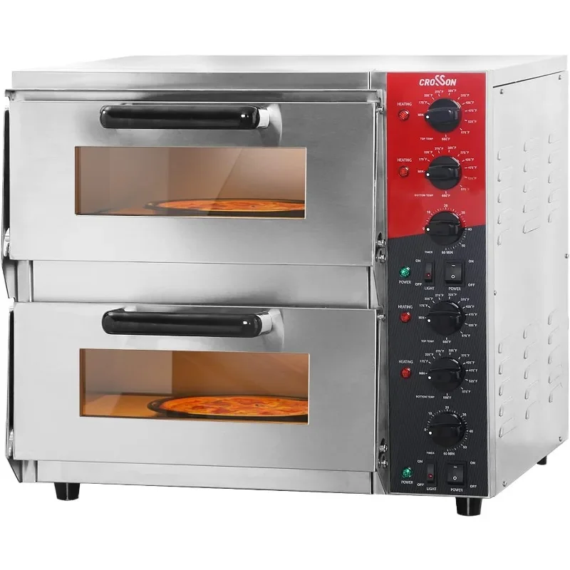 CROSSON ETL listed Commercial Double Deck 16 inch Countertop Electric Pizza Oven with pizza stone