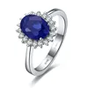 1.5CT Solid 18K White Gold Blue Fine Diamond Engagement Ring For Women Oval Shape High Quality Lovely Wedding Band Ring 1