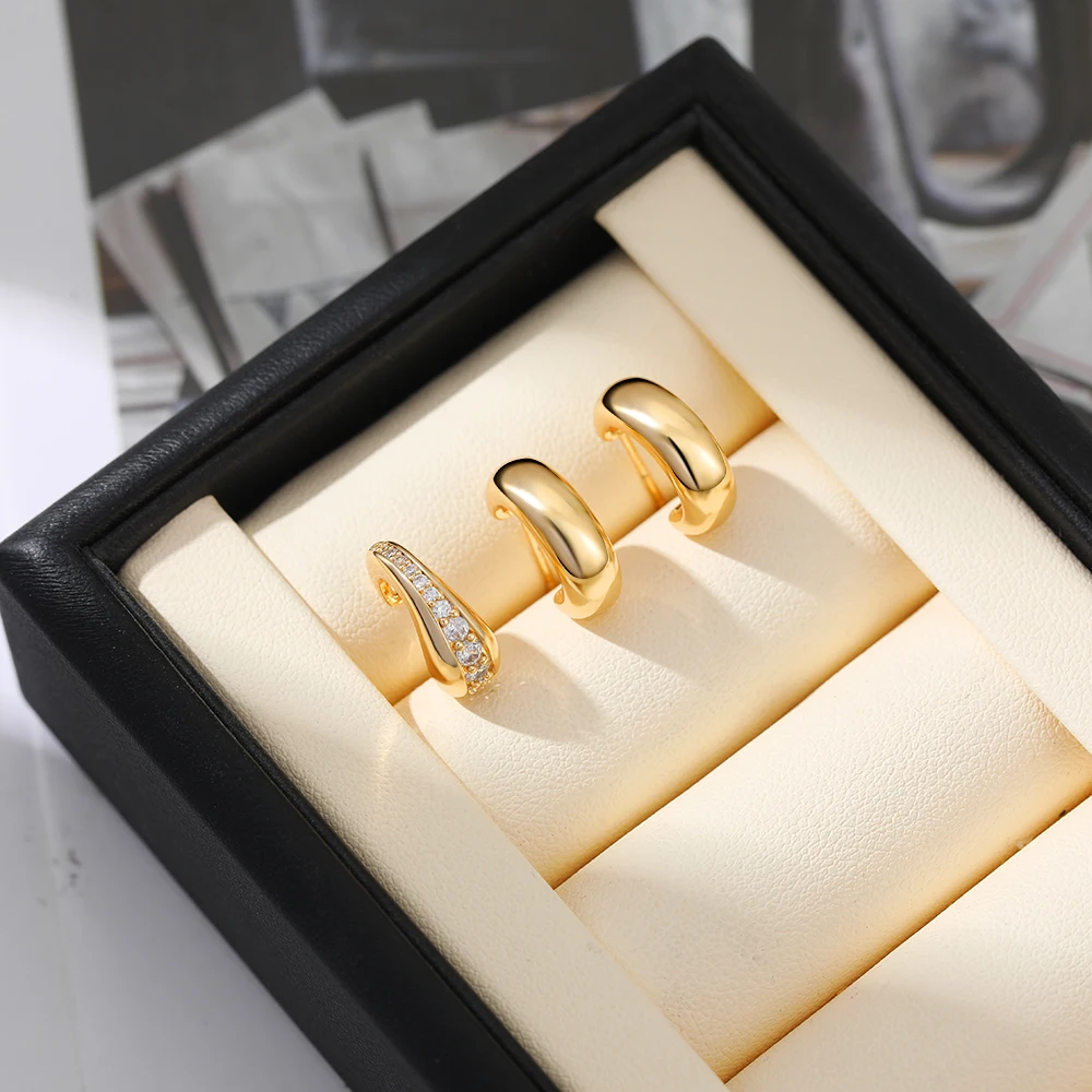 3PCS/set Glossy Mini C-shape Hoop Earrings Inlaid Cubic Zirconia Tiny Earclip  Clip Earring for Ear Cartilage Trend Jewelry Aros