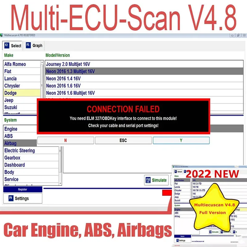 Outil de diagnostic Multiecuscan V4.8 enregistré pour Fiat, fusible, Dodge, Jeep, Suzuki, EAU, logiciel, travail avec ELM327, OBD II, nouveau