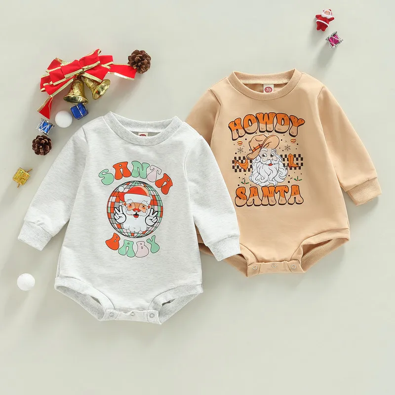 

Christmas Newborn Baby Girl Boy Bodysuit Clothes Fall Winter Santa Claus Letter Long Sleeve Jumpsuits Baby Items 0 to 18 Months