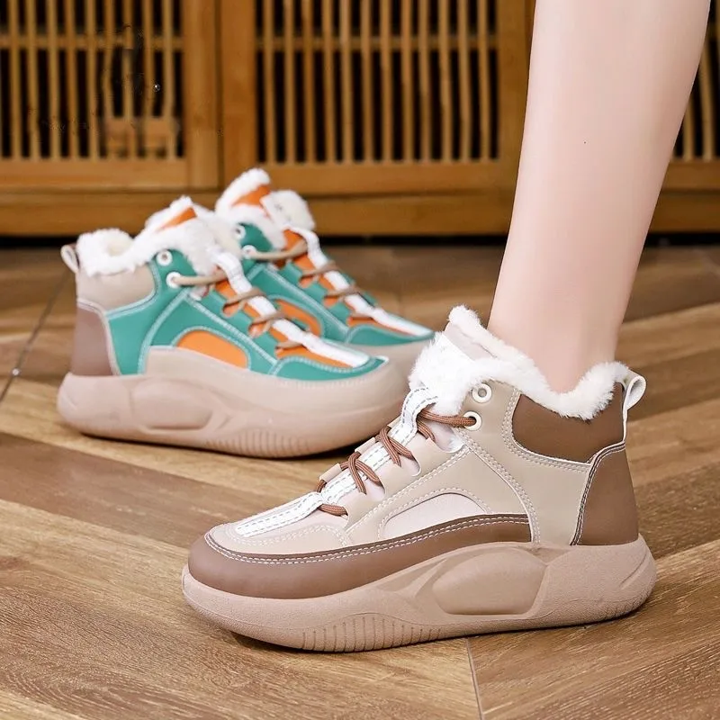 

Новинка 2023, зимняя обувь из хлопка, Женская плюшевая обувь на толстой подошве, универсальная теплая и нескользящая обувь с высоким верхом, зимние уличные ботинки
