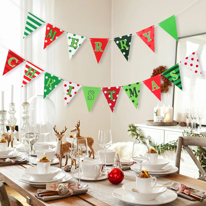 

Merry Christmas Banner Bunting Flags New Year Paper Garland Hanging Ornaments for Home Xmas Navidad Christmas Party Decorations
