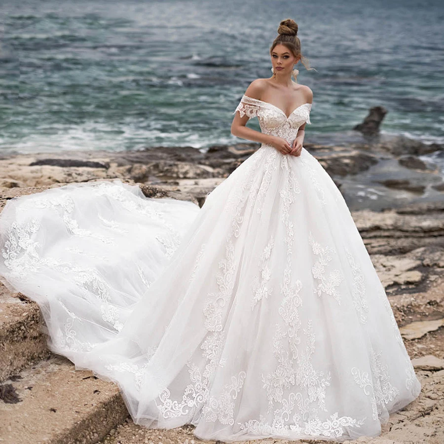 

Princess Wedding Dresses Luxury Women Sexy V-neck Off Shoulder 2023 A-Line Elegant Lace Applique Bridal Gowns Formal Wedding Par